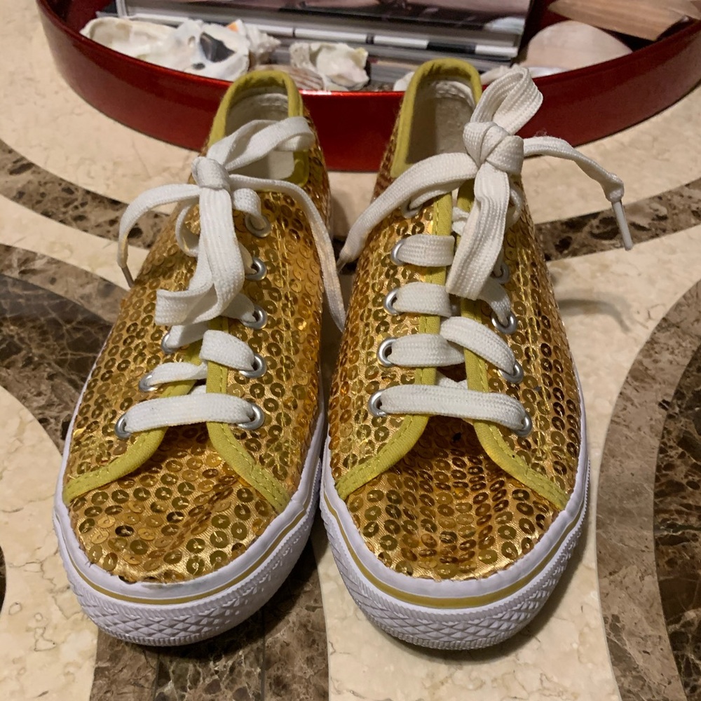 Gold sequin tennis shoes